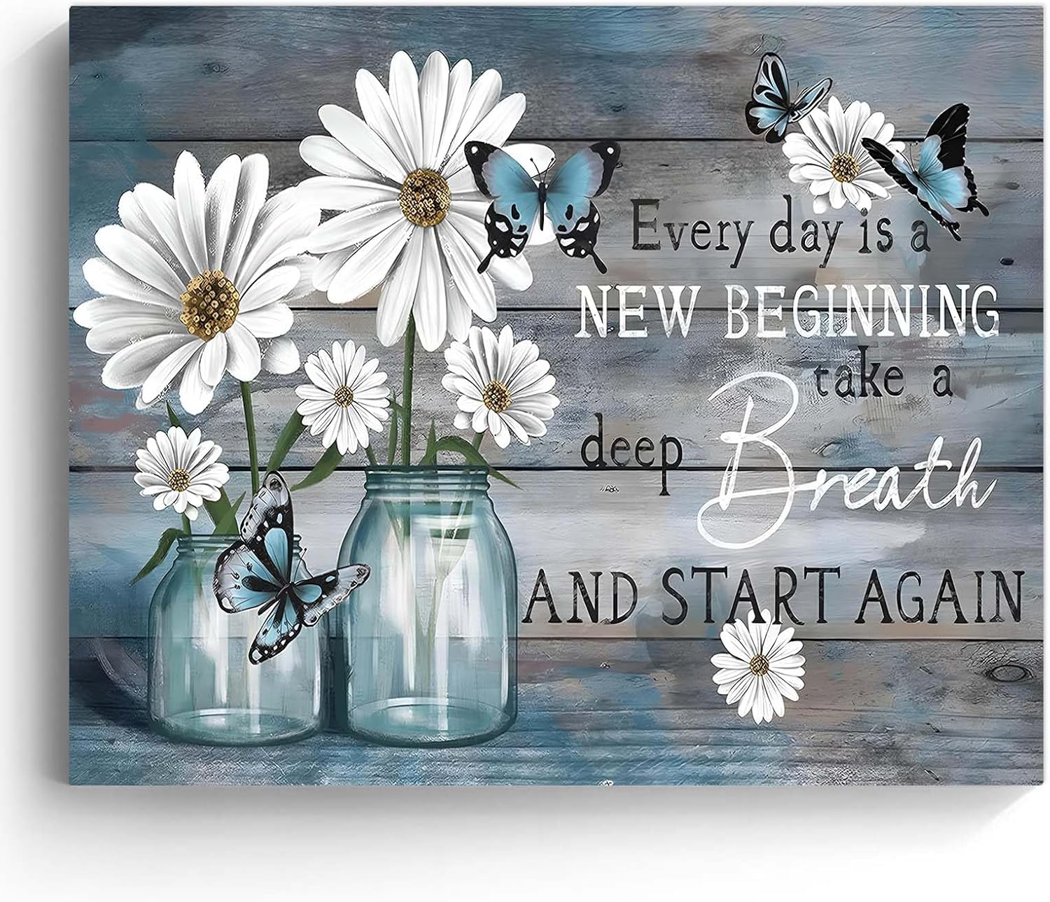 Sunwes Inspirational Canvas Wall Art, Every Day is a New Beginning with Daisies Butterflies Pictures Print, Motivational Quote Print Artwork, Rustic Wall Decor for Living Room and Bedroom 11x14inch - Image 2