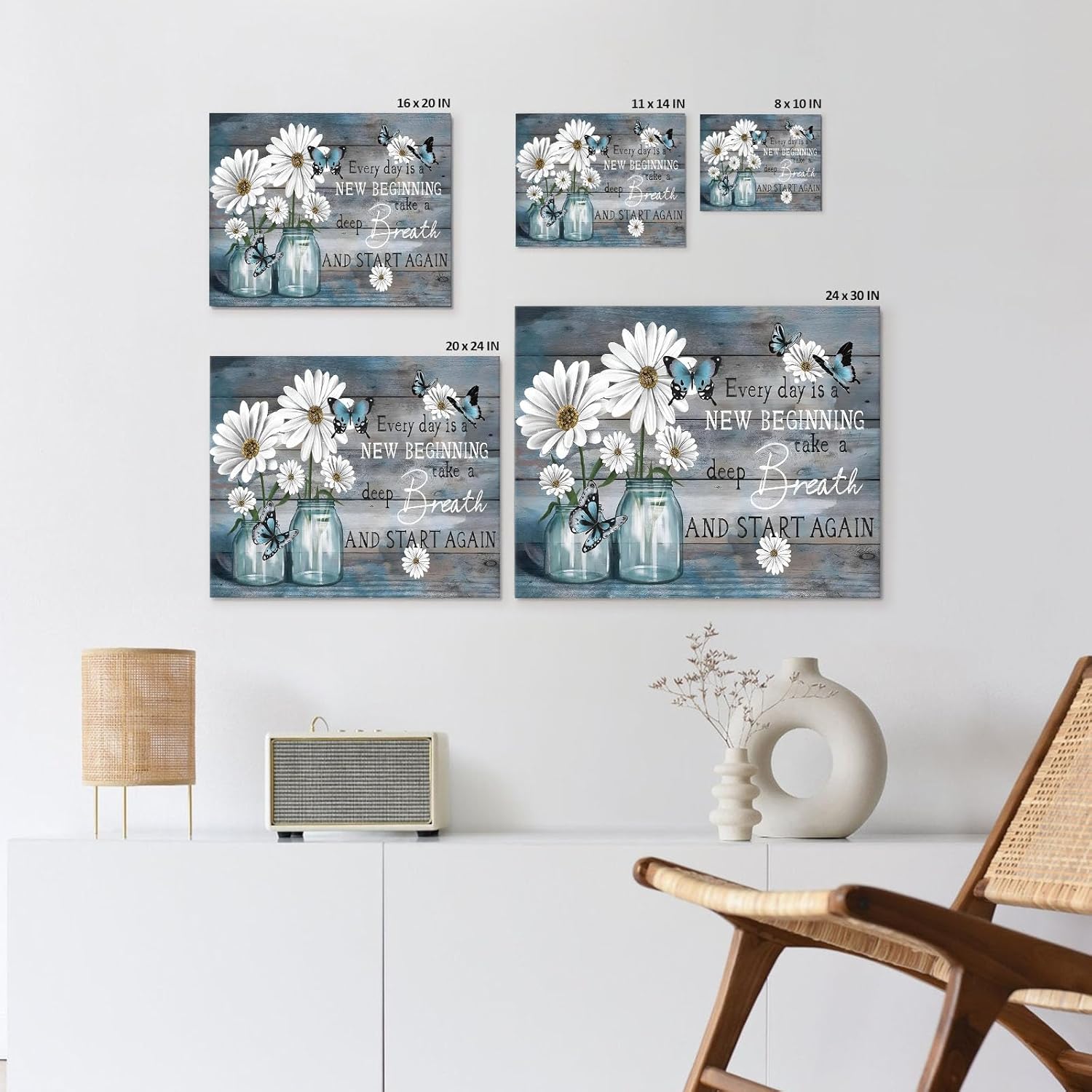 Sunwes Inspirational Canvas Wall Art, Every Day is a New Beginning with Daisies Butterflies Pictures Print, Motivational Quote Print Artwork, Rustic Wall Decor for Living Room and Bedroom 11x14inch - Image 6