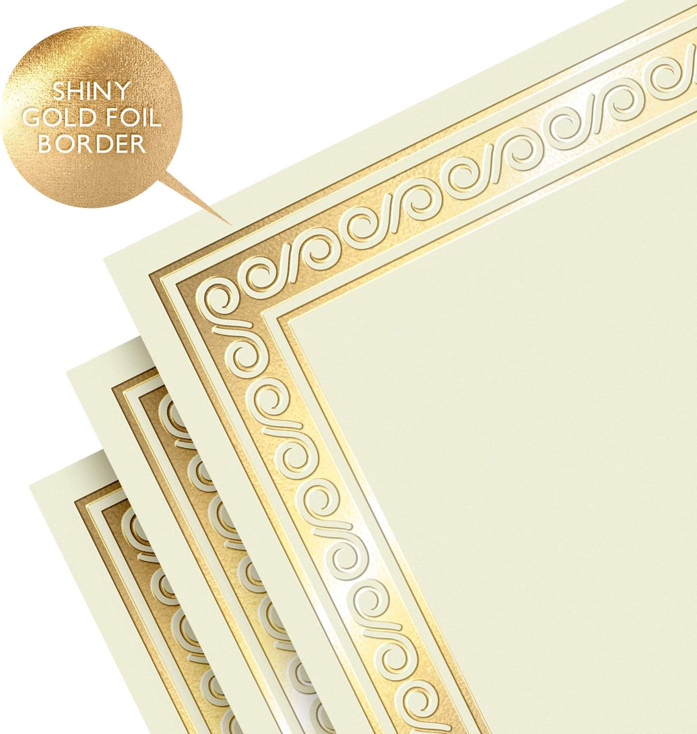 Sweetzer & Orange 50 Certificate Paper 8.5 x 11 for Printing, 180gsm Cardstock Gold Border Award Certificates Paper for Completion of Graduation Diploma, Employee of The Month & Sports Achievements - Image 2