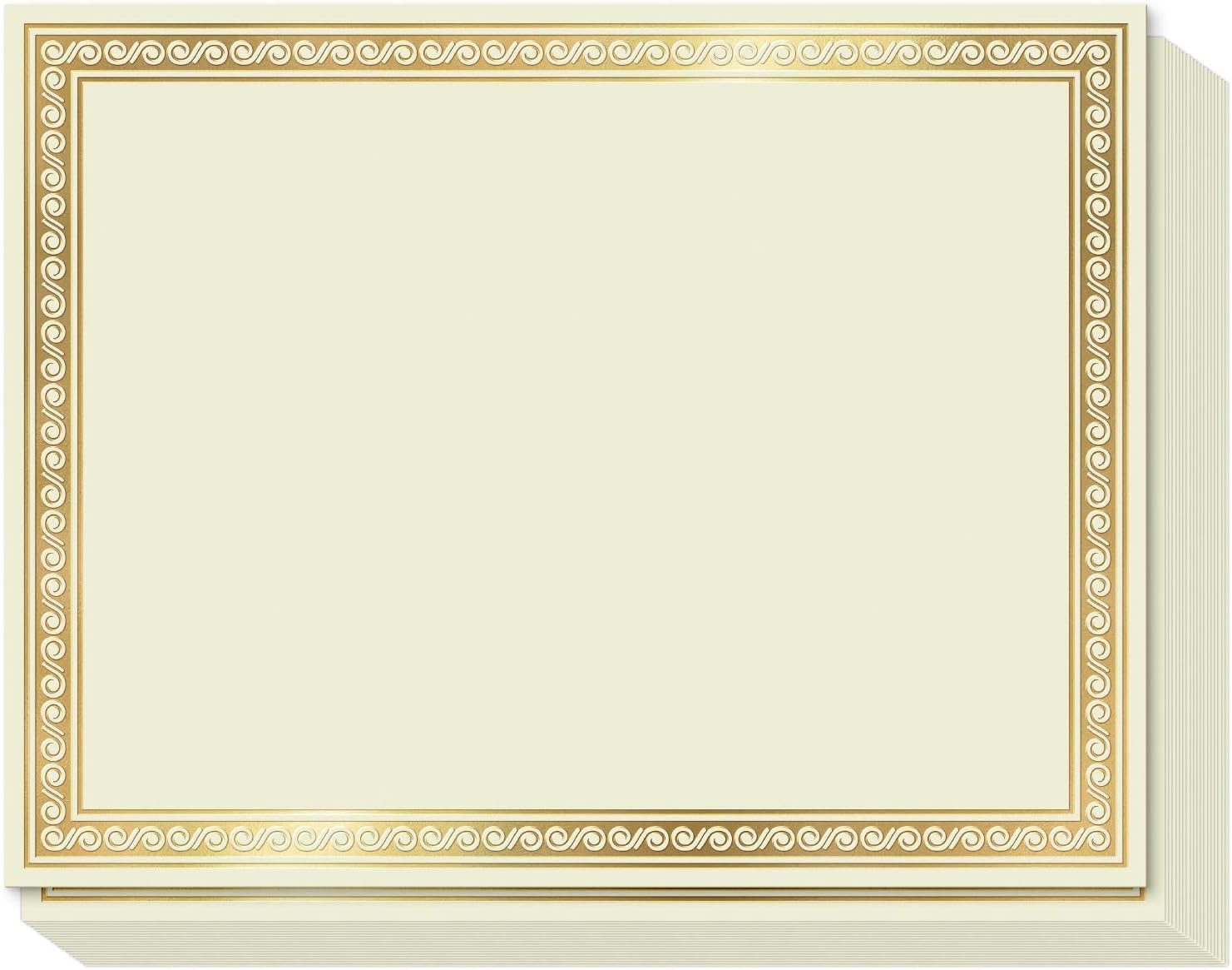 Sweetzer & Orange 50 Certificate Paper 8.5 x 11 for Printing, 180gsm Cardstock Gold Border Award Certificates Paper for Completion of Graduation Diploma, Employee of The Month & Sports Achievements