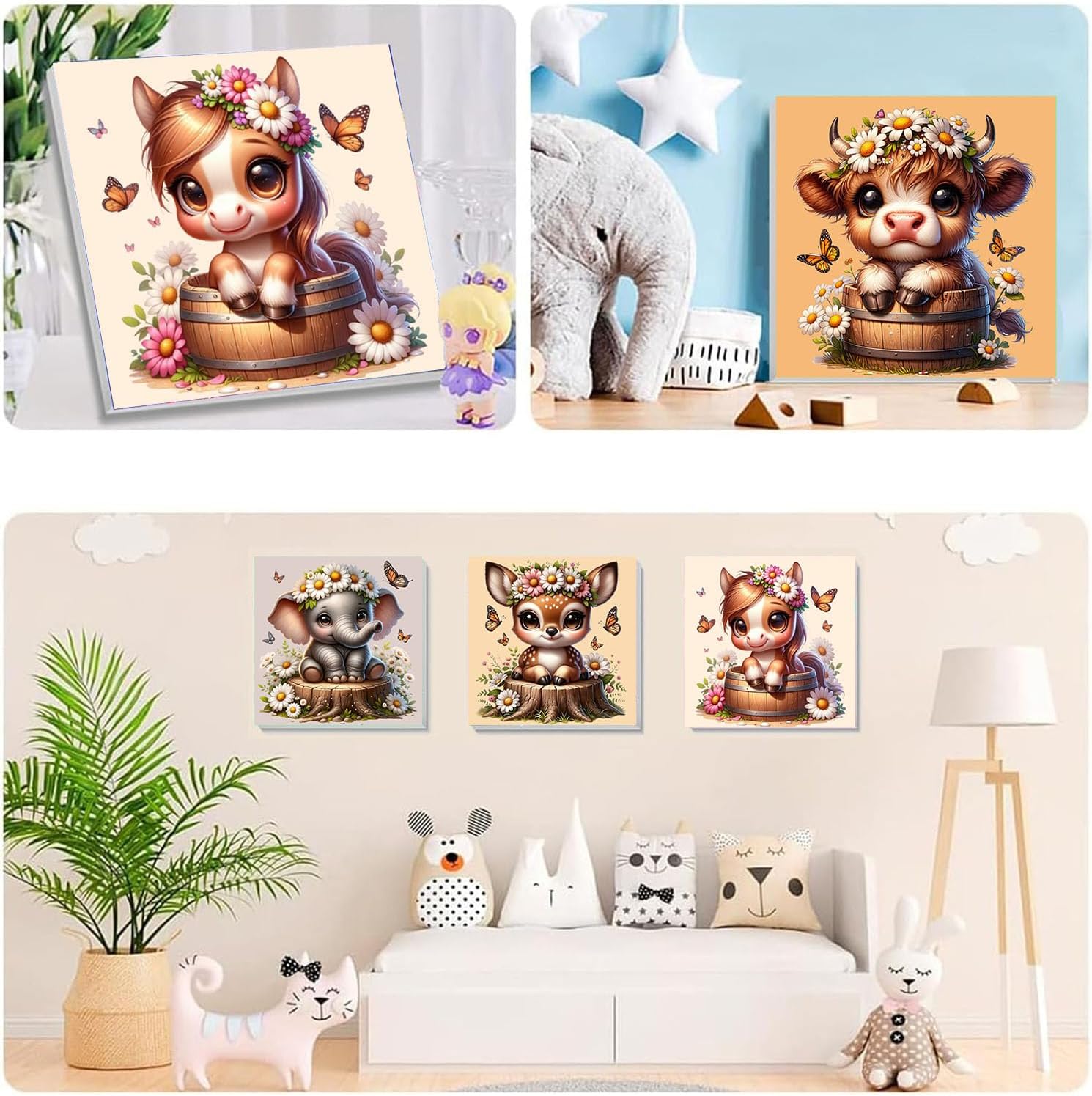 YarnWhimsy 4 Pack Paint by Numbers Kit for Kids with Frame- Animals Paint by Numbers for Kids Ages 4 8 12, Easy Elephants Horses Cows Deer DIY Acrylic Oil Painting Kits for Home Wall Decor(8X8inch) - Image 4